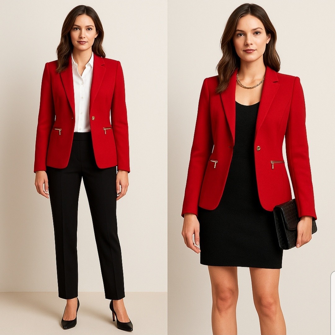 VIVIENNE TAM レッド刺繍ジャケット Vivienne Tam Red Blazer Jacket Women's Size 2 Gold Zip Detail