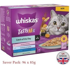 Saver Pack: 96 x 85g Whiskas 1+ Tasty Mix Catch of the Day in Gravy Wet Cat Food 5.57 per kilo