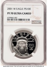 2001-W Proof Platinum Eagle 1 oz Brown Label NGC PF70 (784122008) 3562.00 per troy oz