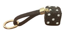Key Ring/Bag Charm-DICE- black silver rhinestones -gold color ring