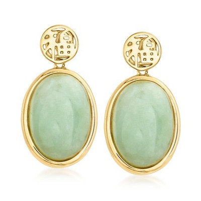 Ross-Simons Jade ''Good Fortune'' Drop Earrings in 18kt Gold Over Sterling