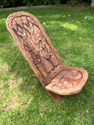 VINTAGE TRADITIONELLER AFRIKANISCHER HANDGESCHNITZTER GEBURTSSTUHL AUS HOLZ VON GHANA