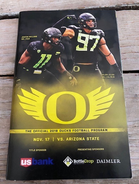 Oregon Ducks Football Game Prgram vs Arizona State - 11/7/2018