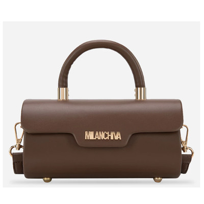Milan Chiva Women's Shoulder Bag Handbags Barrel Bag # Coffee PU Leather Gift