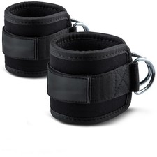 Cable Machine Ankle Straps, Gym Leg Pulley Attachment, 2Pcs, Black