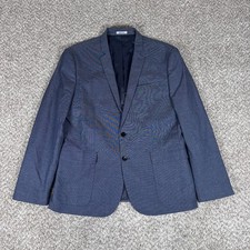 Express Photographer Blazer Mens 44 Regular Blue Fitted Cotton Two-Button Jacket