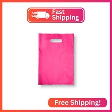 Plastic Shopping Bags with Die Cut Handle, 16x18, Pink, 100 Pack