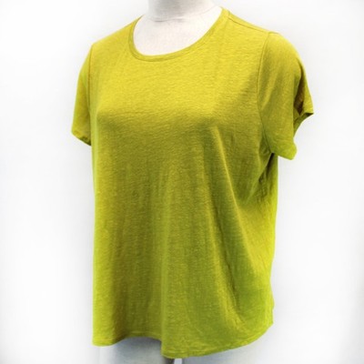 Eileen Fisher Plus Lime Yellow 100% Linen Crew Neck Bat Sleeve T-Shirt Top 3X