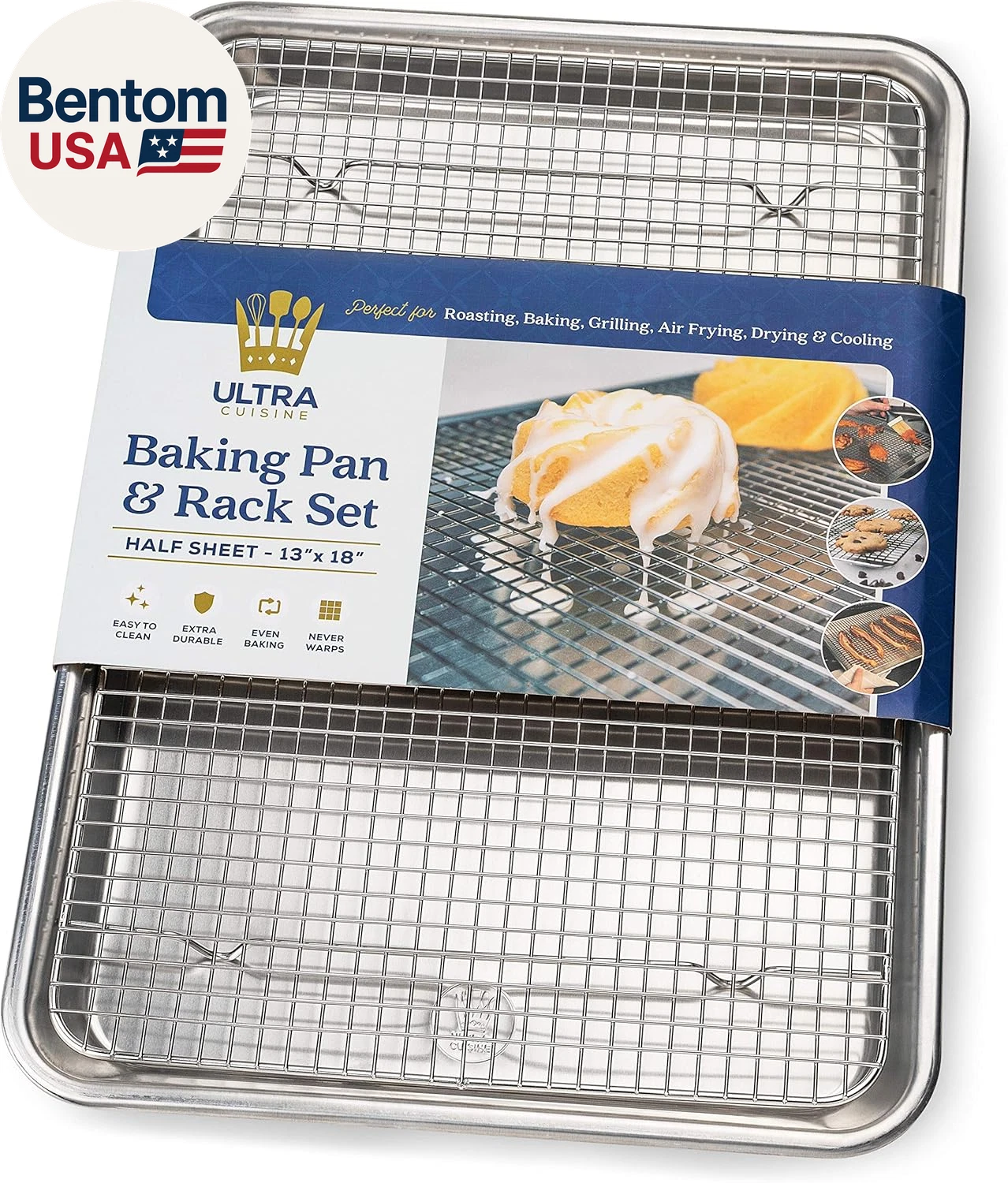 Aluminum Baking Sheet with Stainless Steel Cooling Rack Set -Half Sheet Size Pan
Opens in a new wind