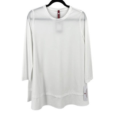 IC Connie White Layered Look Tunic Top Shirt Womens Size Large 3/4 Sleeves