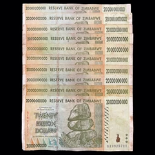 10x Zimbabwe 20 Billion Dollar Bill Banknote Money Currency *Heavily Circulated*