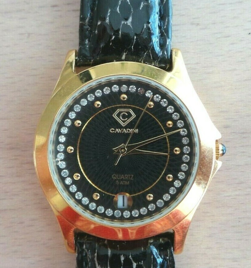 Montre Cavadini Vintage Pour Femme - Mouvement Quartz, Boîtier Acier, Bracelet Cuir, Strass
