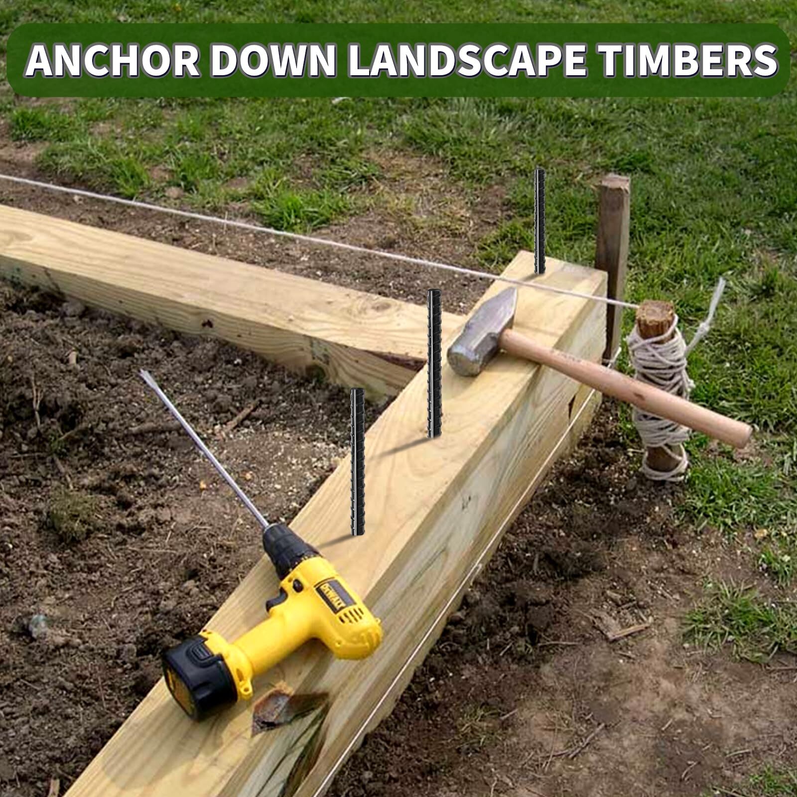 16 inches Ground Rebar Stakes 16 pcs Heavy Duty Metal Spikes for Concrete Tim...