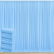 40 Ft X 10 Ft Wrinkle Free Baby Blue Backdrop Curtains for Parties, 8 Panels Pol