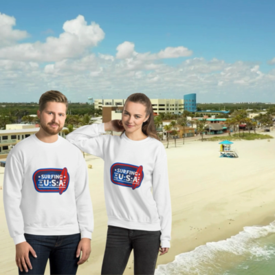 Adult Unisex White Surfing U.S.A. Vintage Graphic Sweatshirt Retro