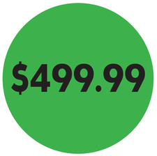 Custom printed labels 3,000 round 2" with black ink on fluorescent sticker rolls