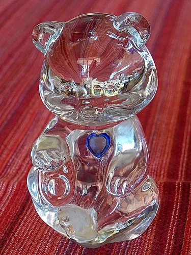 Fenton Art Glass  Birthday Bear Figurine Blue Gem Heart December