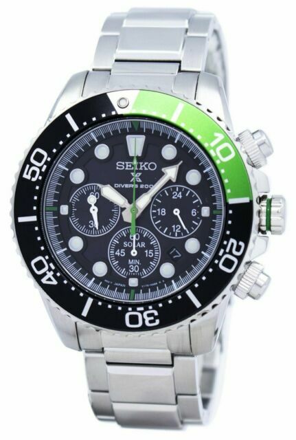 seiko prospex sea diver's 200m chronograph solar sports watch green ssc615p1