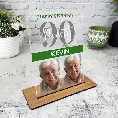 Geschenk 90. Geburtstag für Ihn 90 Geburtstag Foto grün grau personalisiert Plakette
