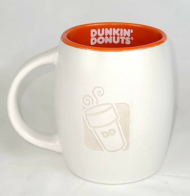 2012 Dunkin' Donuts Engraved 14 Oz Ceramic Coffee Mug Cup White Orange