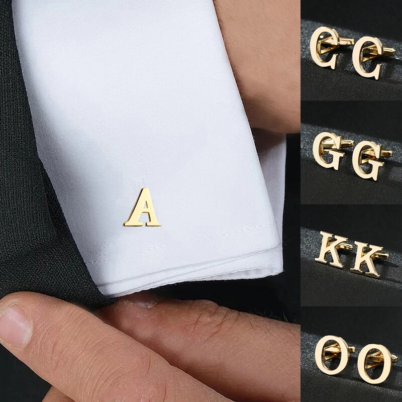 1Pair Wedding Cufflinks Groom Best Man A Z 26 Letters Gold Shirt