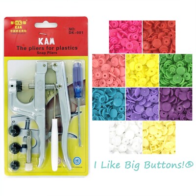 KAM Snaps - 250 LONG PRONG - SUPER Starter KIT - Snaps & Pliers - Prong 6.2 mm