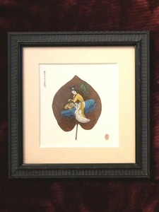 Chinese Geisha with Flowers on Leaf Oil Painting