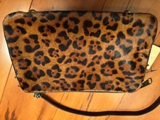 Patricia Nash Double Frame Chain Leather Crossbody Leopard Haircalf 10x6.5x2.5"