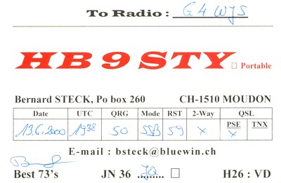 1 x QSL Karten Funk Schweiz HB9STY Moudon 2000   T001