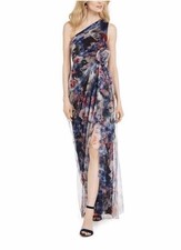 $249 NWT Adrianna Papell 10 One Shoulder Floral Mesh Gown Maxi Dress Formal