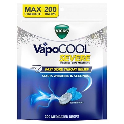 Vicks Vapocool Severe Medicated Sore Throat Drops, 200 ct Free Shipping