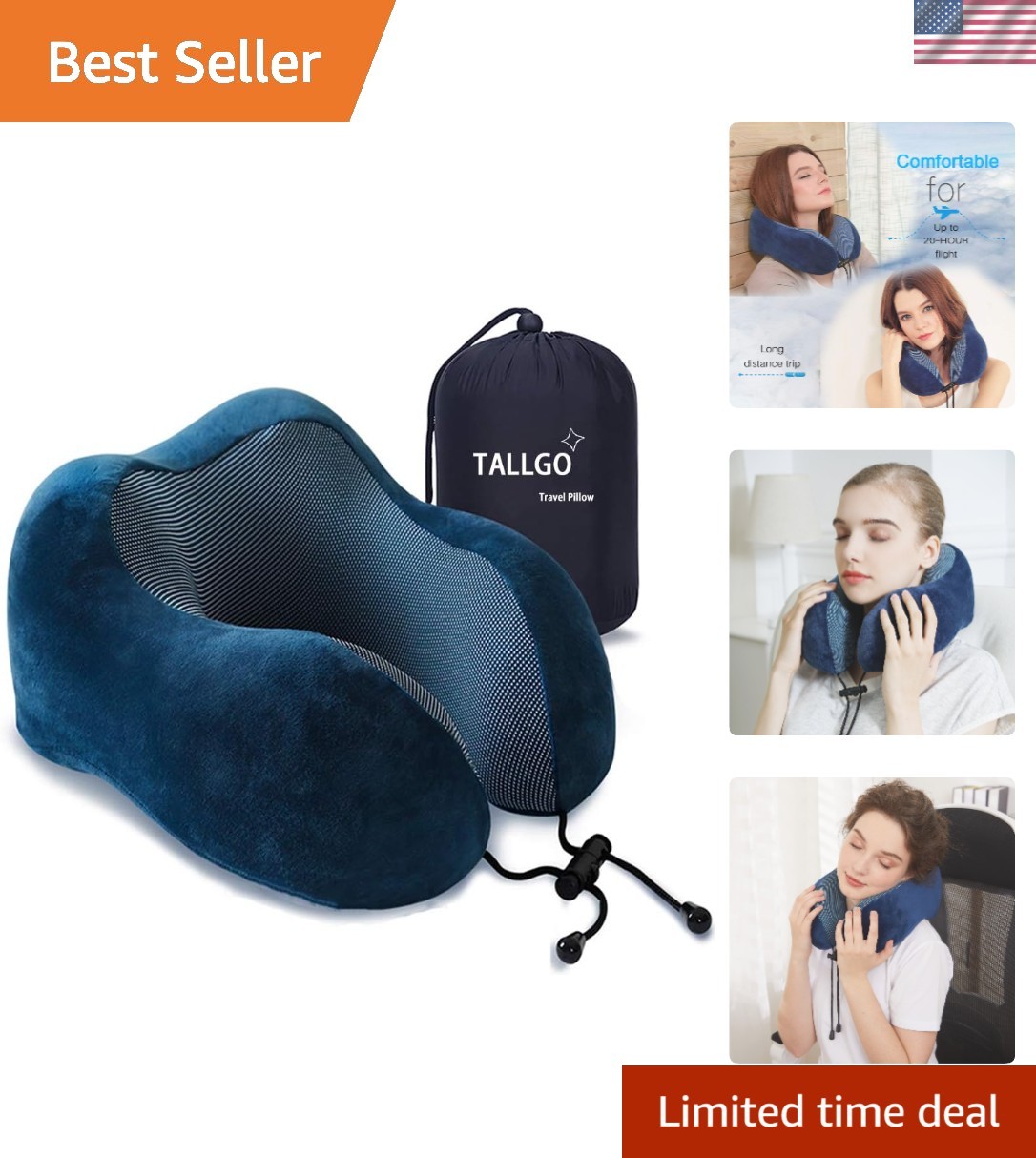Memory Foam Travel Neck Pillow for Head Support and Comfort-image