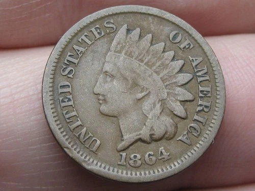 1864 Bronze Indian Head Cent- No L, Rounded Bust, Fine Details, Brown