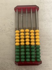 Vintage 1970's Educational Abacus Toy Red Plastic Frame Wood Beads Math Counting