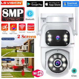 4K 8MP WiFi IP Caméra double objectif double écran sans fil Caméras de sécurité extérieure PT