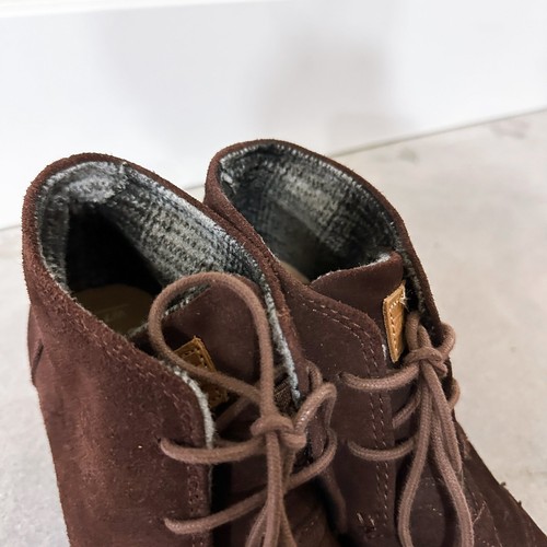 Toms Suede Lace Up Wedge Heel Shoe Booties Sneakers Chocolate Brown Size 7W - Picture 3 of 10