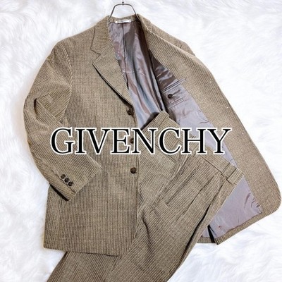 GIVENCHY 90s Vintage Wool Stripe Tweed Suit Set Brown Beige M