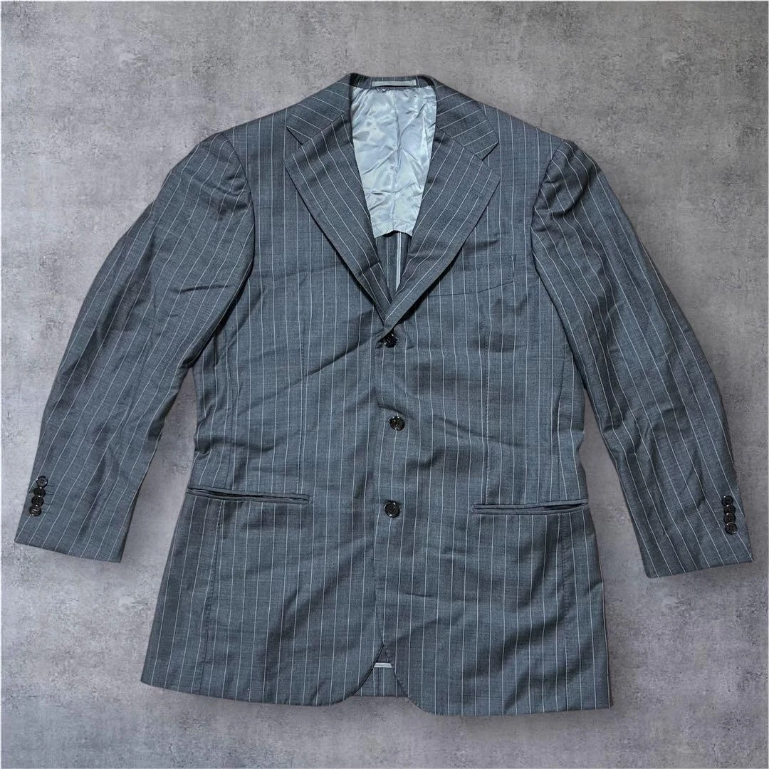 RING JACKET MEISTER Charcoal Gray Pinstripe Suit Set XL 52 Excellent condition image 9