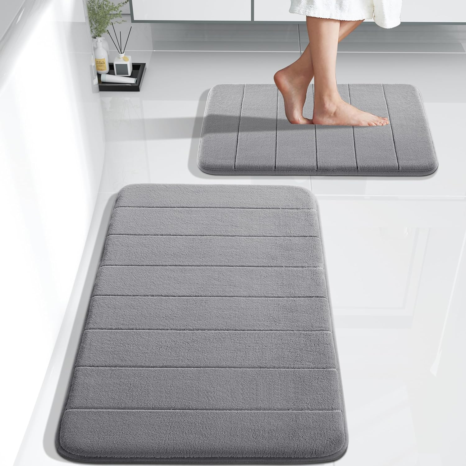 Memory Foam Bathroom Rugs Sets 2 Piece - Super Soft Absorbent Quick Dry Bath Mat