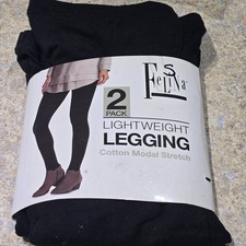 NEW C2201 2 PACK WOMENS SMALL BLACK FELINA COTTON MODAL LIGHTWEIGHT LEGGINGS