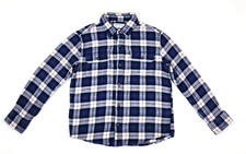 Old Navy Boy's Navy Blue/White Long Sleeve Pocket Plaid Flannel Shirt - L 10/12