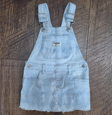 OshKosh B'gosh Girls Blue Denim Pinafore Overall Dress Sleeveless Pockets Size 2