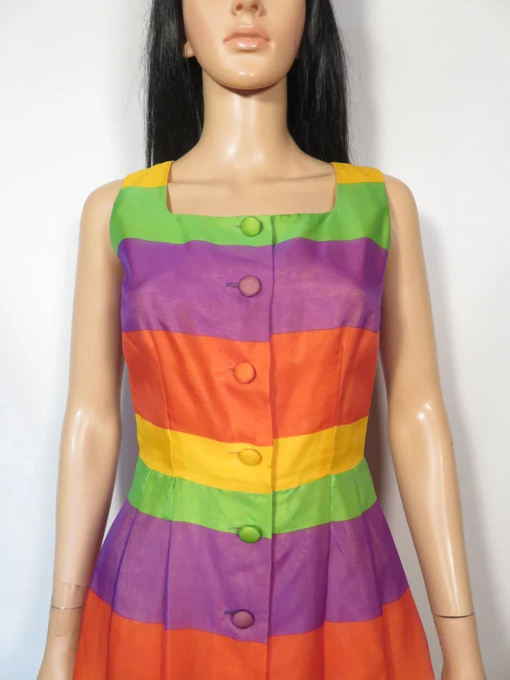 Vestido Arco Iris Liz Claiborne Vintage Años 90 Seda Talla XXS Foto 3 de 4