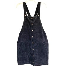 Hyfve Mini Overall Dress Medium Gray Corduroy Buttons Coquette Farm Girl Holiday