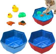 2 Pcs Cat Pool Toys with 5 Pcs Swimming Toys,Foldable PVC Cat Splash Play Pool