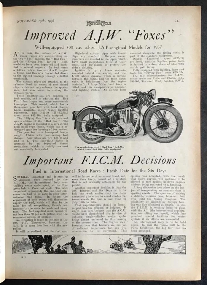 The MOTOR CYCLE Magazine 19 Nov 1936 #No.1754 Improved AJW Foxes - Image 3 of 4