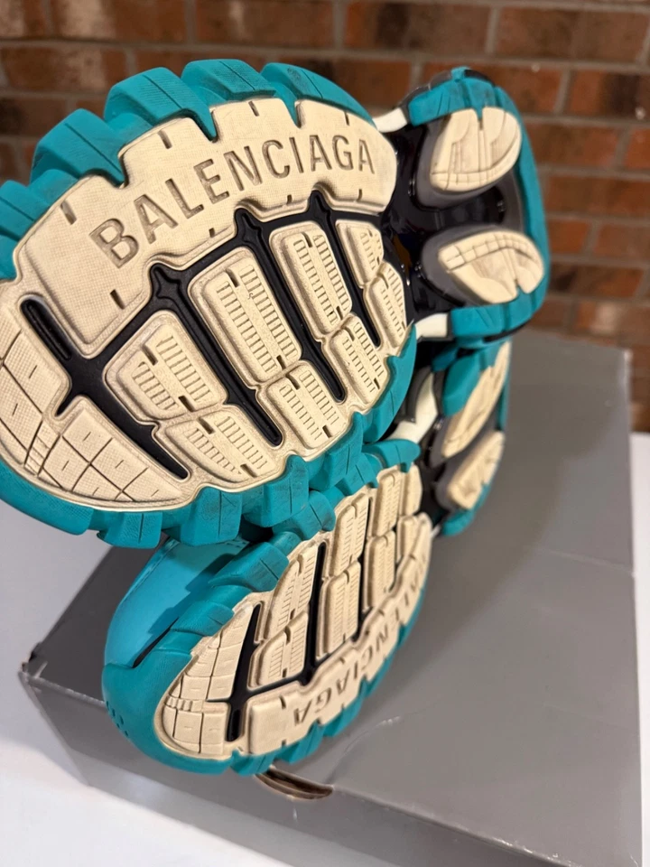 Balenciaga Aqua Blue Leather And Mesh Track Sneakers Size 40 UK 7 - Image 3 of 4