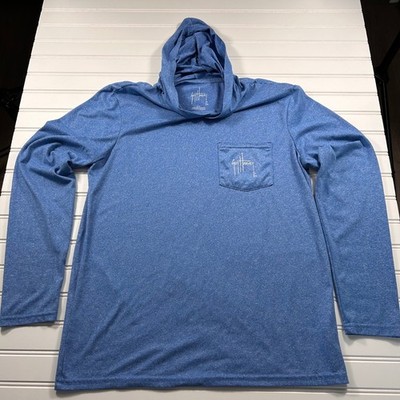 Guy Harvey Original Sun Shirt Hoodie Mens S Blue Marlin Graphic RN123187