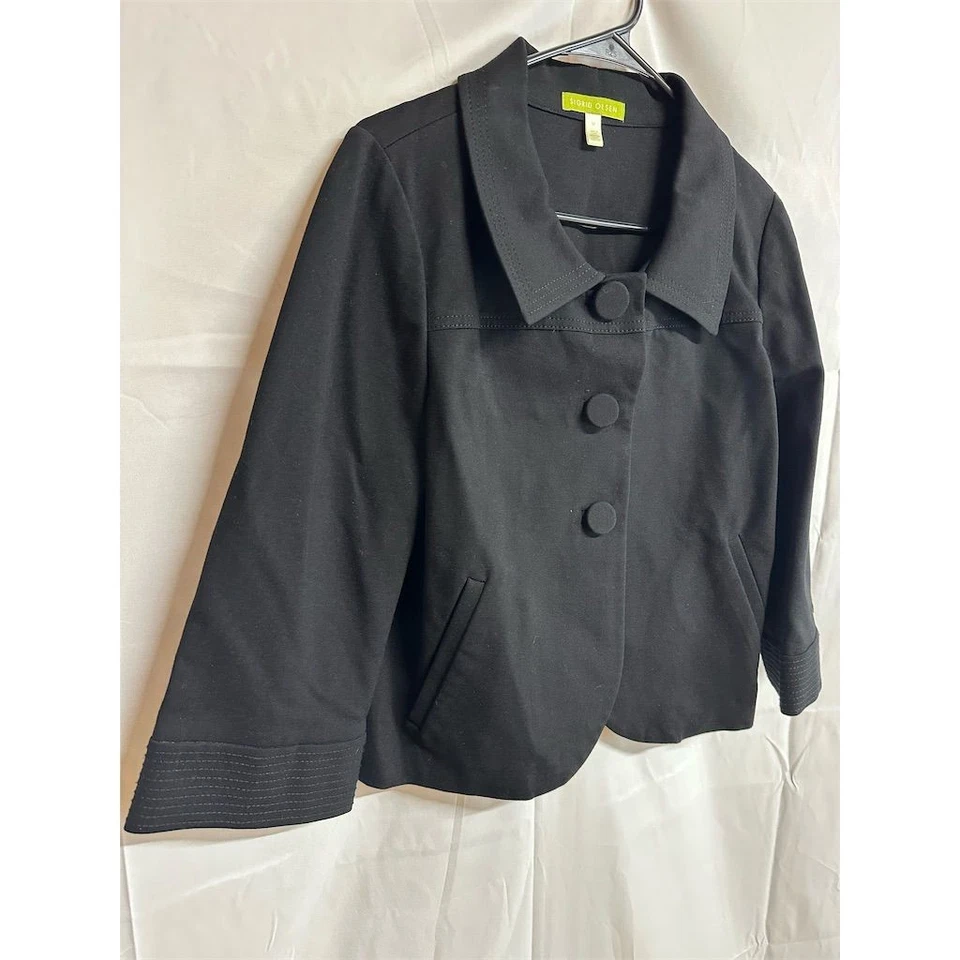 Blazer negro para mujer Sigrid Olsen talla M plisado trasero manga 3/4 chaqueta informal Foto 2 de 4