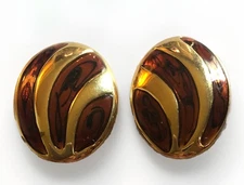 Vintage Monet Gold Tone Faux Tortoise Shell Screw Back Earrings
